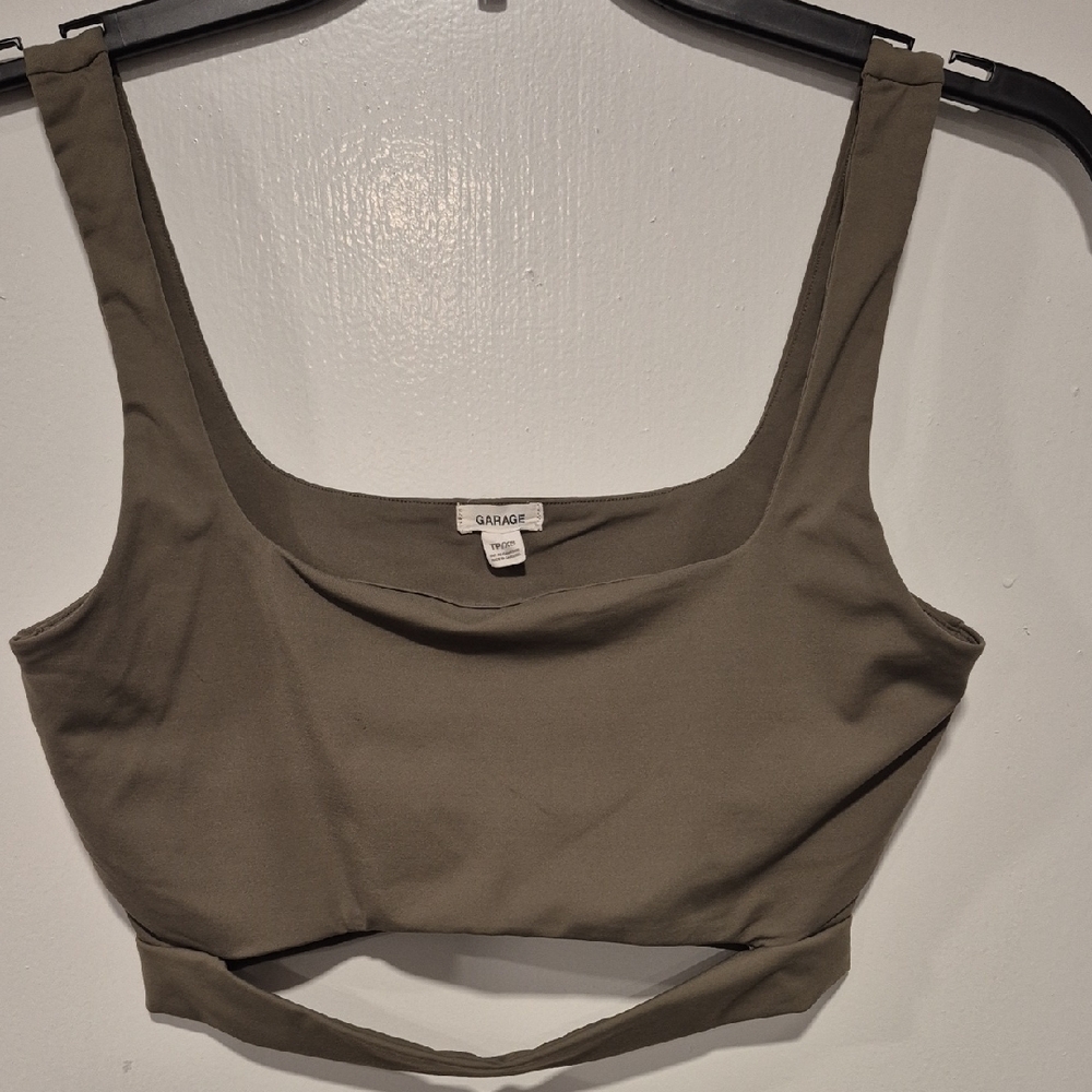 Garage Olive Green Square Neck Cropped Tank